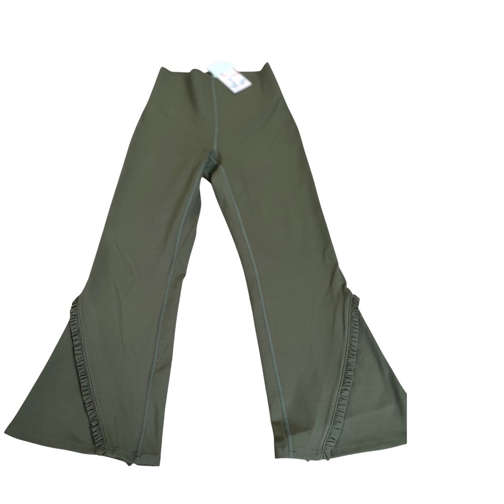 Halara High Waisted Flared Leggings Olive Green Ruffled Hem‎ Athleisure XS